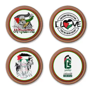 Custom Map Palestine Flag Wooden Cork Coaster for Promotional Business Gifts
