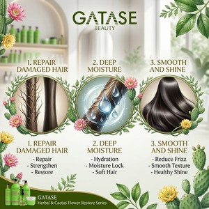 Ensemble shampoing et après-shampoing réparateur aux fleurs de cactus, soin hydratant pour <span class=keywords><strong>cheveux</strong></span> secs et abîmés - Product Image 3
