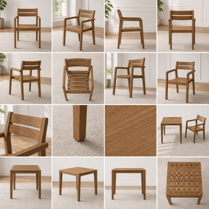 Luxury Minimalist Teak Wood Restaurant & Hotel Outdoor Dining <b>Sets</b> with <b>Waterproof</b> Garden Stackable Chairs - Product Image 2