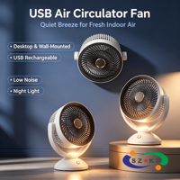 Ventilateur de refroidissement mini portable silencieux à 4 vitesses avec lumière LED, moteur sans balais USB rechargeable, sans pales, pour bureau et montage mural, pour usage domestique