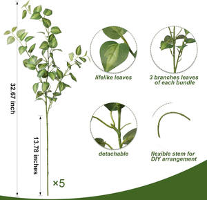 Vente en gros de feuilles d'eucalyptus artificielles, branche de feuilles en plastique pour la décoration de mariage, de la maison, de la table, fleurs décoratives - Product Image 3