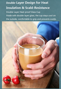 350ml Clear <b>Double</b> <b>Wall</b> Insulated Glass Coffee <b>Mugs</b> Heat-Resistant High Borosilicate Minimalist Design for Latte Milk Cold - Product Image 2