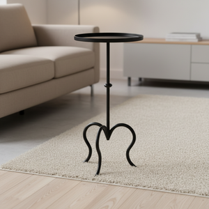Elegant Design <strong>Black</strong> Metal Side <strong>Table</strong> Round <strong>Table</strong> Top <strong>Sofa</strong> <strong>Table</strong> for Living Room - Product Image 1