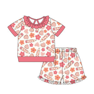 GSSO3523 Ensemble d'été personnalisé pour petite fille, motif pommes et fleurs, tenue sans manches pour enfant, vente en gros, collection rentrée scolaire - Product Image 4