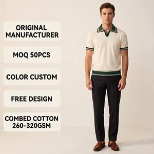 Polo de manga corta de punto fino con cuello <span class=keywords><strong>Johnny</strong></span> y ribete a rayas, color <span class=keywords><strong>verde</strong></span> bosque, personalizado, para hombre, con puños acanalados, ideal para deportes y resorts. - Product Image 1