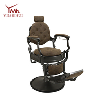 Fauteuil de barbier inclinable de luxe marron mat rétro avec appui-tête, équipement de salon antique pour la coupe de cheveux
