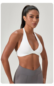 Wholesale Sexy Halter Yoga Bra Twist Front <b>Low</b> <b>Back</b> Sports Bra Removable Padding Deep V Neck Pilates Gym Workout Crop <b>Top</b> - Product Image 2