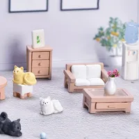 Полимерный стол для дивана, кошки, воды, фонтана, часы, ваза для кровати, бутылки, подсвечник, кастрюля, кукольный домик, миниатюрная деревянная мебель