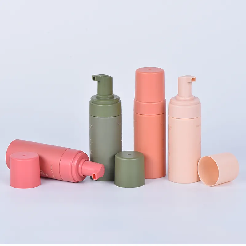 Custom Empty 100ml 120ml 150ml 200ml Cosmetic Packaging Matte Green Pink PET Plastic Foam Dispenser Pump Soap Cleanser Bottle