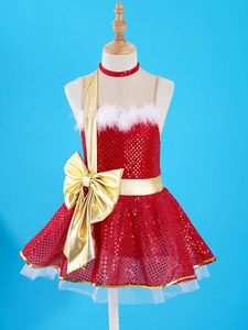 Enfants Fille Paillettes Santa Robe De Noël Figure Patinage Sur Glace Justaucorps Robe Costume Costumes - Product Image 6