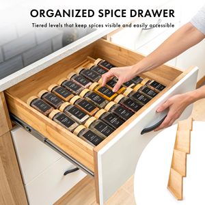 Organizzatore per Spezie Espandibile in Bambù a 4 Ripiani per Cassetti Profondi 3 Pollici (30/60 cm di Larghezza) - Contenitore per Condimenti (Barattoli Non Inclusi) - Product Image 5