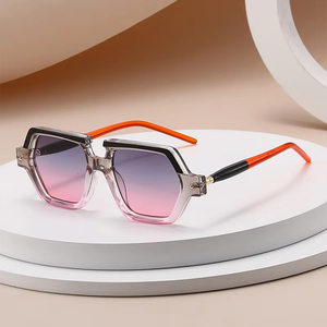 Logo Custom 2026 Fashion Double Color <b>Gradient</b> Square Sun Glasses UV400 Rivets Polygon <b>Sunglasses</b> for Men Women - Product Image 2