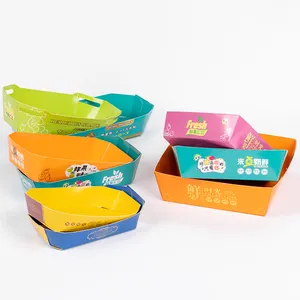 Disposable Cardboard Corrugate Boat Type Carton Tray Packaging Basket Sushi Supermarket Fruit Shop Paper Tray Box