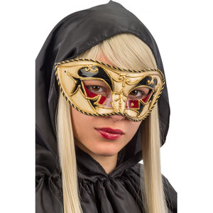 Maschera Veneziana in Plastica con Decorazioni Rosse e Nere - Product Image 1