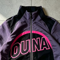 Veste coupe-vent personnalisée OUNA pour homme, noir et violet, style streetwear, oversize, fermeture éclair, hip hop, Y2K
