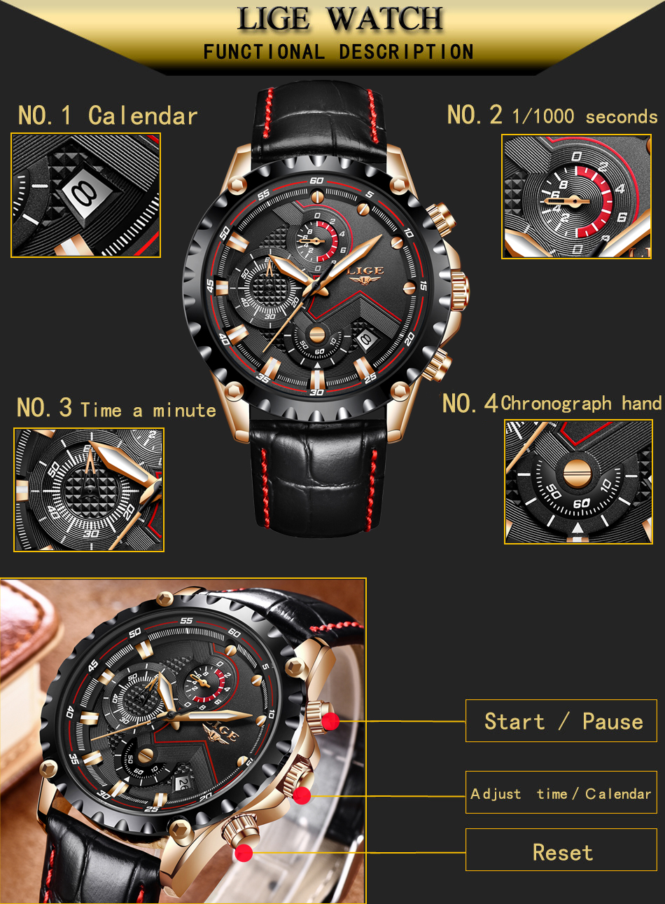 LIGE Fashion Mens Watches Top Brand Luxury Waterproof Military Chronograph Sport Quartz Wrist Watch Men Clock Male Reloj Hombre