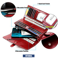 Dompet Kartu Kulit Sapi Asli Wanita Mewah, Dompet Uang Koin RFID untuk Wanita, Dompet Panjang Kulit Wanita, Tas Clutch Wanita