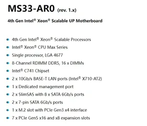 Carte mère de serveur Gigabyte MS33-AR0 DDR5 reconditionnée avec socket LGA 4677 pour processeurs Xeon Scalable de 4e génération - Product Image 3