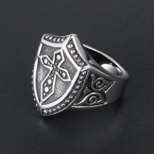 Men's <b>Titanium</b> Steel Cross <b>Ring</b> Geometric Design Index Finger <b>Ring</b> Retro Style SA415 - Product Image 4