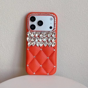 Étui de luxe en cuir losanges et cristaux diamantés pour téléphone portable, coque pour filles motif galet, compatible iPhone 17 Pro Max 16 15 14 13, fabrication OEM - Product Image 5