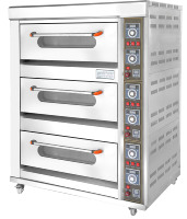 Four à sole électrique commercial à 3 niveaux et 6 plateaux, commande par bouton, en acier inoxydable, pour la cuisson du pain, des gâteaux et des pizzas