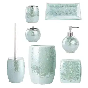 Luxe Kristallen Glazen Badkamer Accessoire Set 7-delige Hotel Bad Decor Toiletborstel Met Zeepdispenser Badkameraccessoires