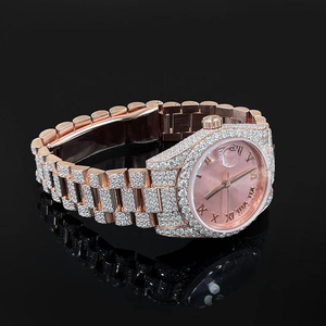 Montre de luxe en moissanite et diamants, boîtier en acier inoxydable de qualité supérieure avec diamants de laboratoire étincelants d'Inde - Product Image 2