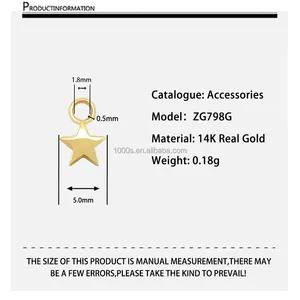 Fine Jewelry 14K Solid Gold DIY Pulseira Colar Pingente Encontrar Jóias Star Charme