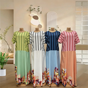 Robe longue décontractée grande taille <span class=keywords><strong>pour</strong></span> <span class=keywords><strong>femme</strong></span>, style créateur, imprimé rayé, collection été 2026, Abaya islamique, vêtement musulman africain - Product Image 1