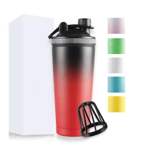 Top Ranking Metal Protein Shaker Bottle Stainless Steel Protein Shaker Bottle BPA Free Double Wall Shaker Bottle with Storage