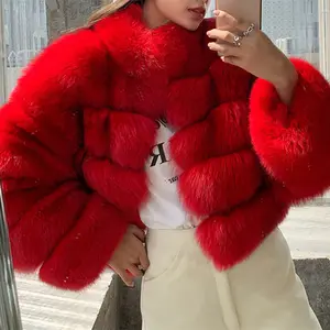Ladies Shorts Style Winter Fox Fur Jacket High Quality Whole Fur Outerwear Long Sleeve Red Fashion Warm Coat