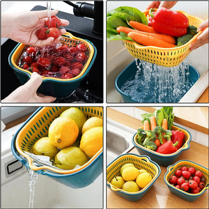 Juego de Seis Cestas de Drenaje de Doble Capa, Gran Capacidad, Material Seguro, para Lavar Vegetales, Almacenamiento de Cocina - Product Image 2