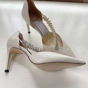 Zapatos de Novia al por Mayor para Mujer, Diseño Nuevo, Tacón Delgado de 8.5cm, Color Marfil, con Correa en el Tobillo y Cristales, de Cuero Genuino para Boda, Verano e Invierno - Product Image 2