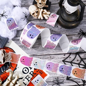 Rollo de pegatinas holográficas de fantasmas de Halloween, 500 Uds., 5 colores, 1,5 pulgadas, pegatinas de fantasmas, etiquetas autoadhesivas, manualidades para fiestas DIY - Product Image 3
