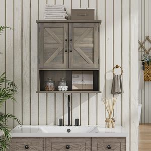 Armoire murale <span class=keywords><strong>de</strong></span> <span class=keywords><strong>salle</strong></span> <span class=keywords><strong>de</strong></span> <span class=keywords><strong>bain</strong></span> style ferme en MDF, gain <span class=keywords><strong>de</strong></span> place, avec portes battantes, <span class=keywords><strong>rangement</strong></span> mural blanc pour <span class=keywords><strong>salle</strong></span> <span class=keywords><strong>de</strong></span> <span class=keywords><strong>bain</strong></span>, armoire à pharmacie - Product Image 1