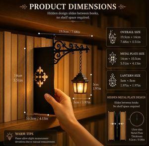 <b>Mini</b> Bookshelf Street Lamp Ghost Reading <b>Lantern</b> Warm White LED Bracket Clip Dark Color Academic Style Battery Retro Decoration - Product Image 6