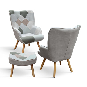 Fauteuil Mila avec repose-pieds, tissu multicolore, pieds en bois, fauteuil inclinable d'intérieur - Product Image 5