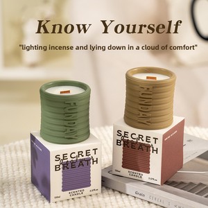 Bougie d'intérieur semi-artisanale en cire de soja à base de noix de coco, avec gobelet en gypse à relief exquis, parfum mousse himalayenne et <span class=keywords><strong>iris</strong></span>, et huiles essentielles végétales - Product Image 3