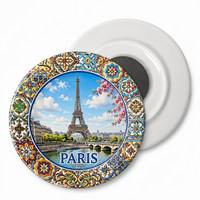 Magnet Kulkas Keramik Kustom Cekung di Tengah, Suvenir Piring Magnet Desain Menara Eiffel, Gunung Fuji, Colosseum, dan Big Ben