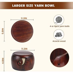 Cuenco de madera para hilo de 7.1x3.9 pulgadas, soporte grande para hilo de ganchillo con orificios para tejer y manualidades - Product Image 6