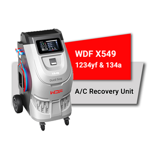 เครื่องบริการแอร์อัตโนมัติเต็มรูปแบบ รุ่น WDF X549 พร้อมปั๊มสุญญากาศ สำหรับระบบปรับอากาศรถยนต์ ใช้สารทำความเย็น R134a และ R1234yf รองรับแรงดันไฟฟ้า 110-240V กำลังไฟ 3/8 แรงม้า - Product Image 1