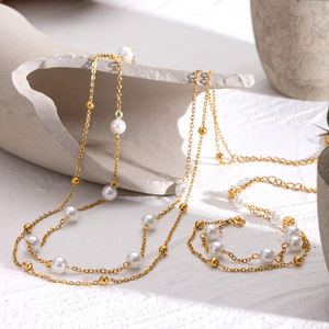 J & D สร้อยข้อมือลูกปัดสแตนเลสสองชั้นสีทอง18K ปรับได้16 + 5ซม. - Product Image 6