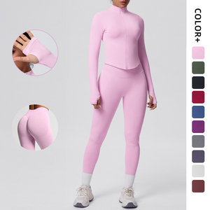 Women's High Quality Buttery Soft Popular Women Long Sleeve Gym Training Fitness Outer Wear Jackets Yoga Leggings Set