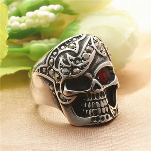 Skull <b>Ring</b> Men's Retro Silver Red Eyes Stainless Steel Punk Jewelry Gift - Product Image 1