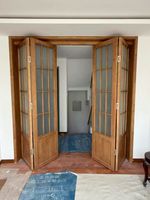 Porte pliante en bois sur mesure, élégante et peu encombrante, avec vitre, pour cuisine, salle de bain, balcon, chambre, extérieur, villa