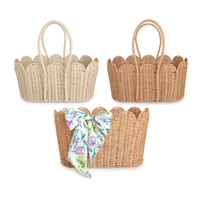 Esivon Promotion Panier de Rangement Ovale Tressé Vintage Empilable en Plastique PP Effet Rotin avec Nœud Papillon
