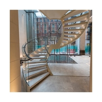 Escalier en spirale personnalisé en marbre, bois et verre pour l'intérieur, escalier courbé en pierre naturelle pour la maison