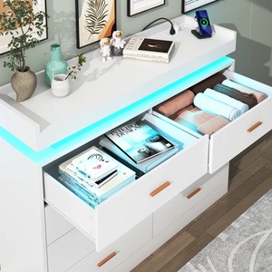 Direct Usine Commode-Dressing Moderne Blanche XL à Huit Tiroirs avec Station de Charge et Lumières LED - Product Image 3