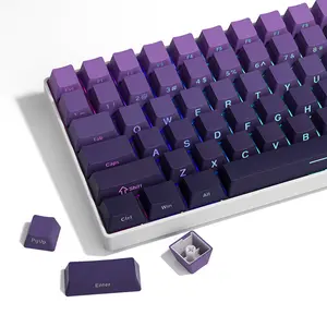 Tombol cetak SAMPING-bersinar melalui tombol, Set Keycap kustom tembakan ganda PBT, 136 tombol gradien ungu