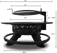 Brasero de Hierro para Exteriores con Parrilla Ajustable 2 en 1, Brasero Redondo Grande para Leña, Chimenea Clásica de Metal para Exteriores